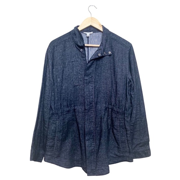 Eileen Fisher Jackets & Blazers - Eileen Fisher Womens Dark Wash Denim Cotton Linen Utility Jacket Blue Size Med